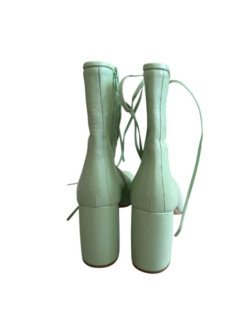 DANIELLA SHEVEL Belladonna Pistachio Green Leather Laceup Boots Size 39.5 / US 9 - Picture 5 of 8